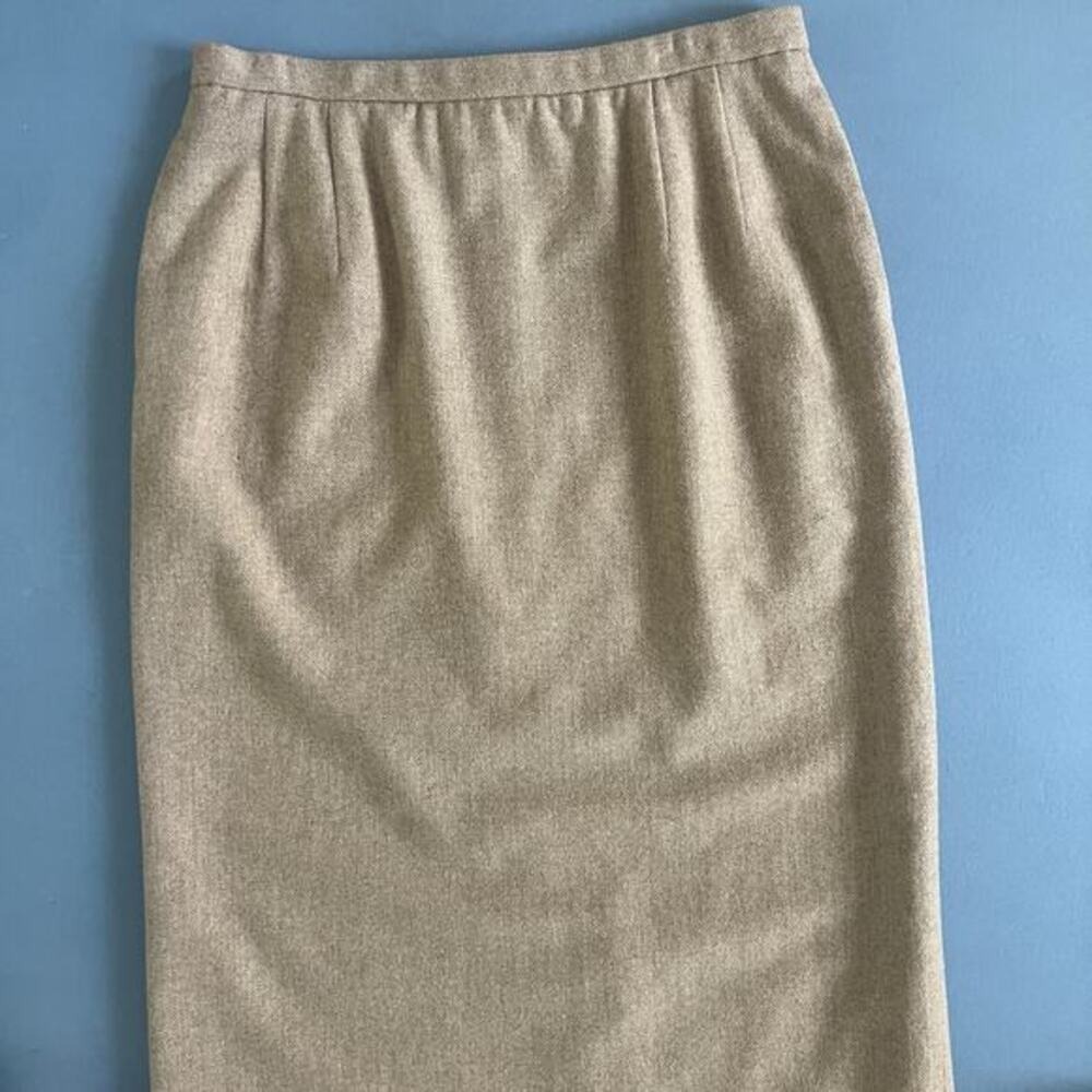Vintage Pendleton 100% Virgin Wool Tan Herringbone USA Academia Maxi Skirt